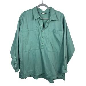 Pilcro Canvas Double Pocket Henley Tunic Size Large EUC Green Anthro